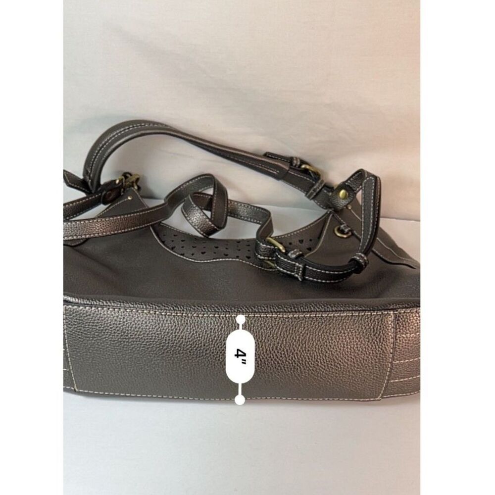 Chala Metallic Pewter Faux Leather Heart Cut-Out Hobo Shoulder Crossbody Bag - Picture 12 of 12